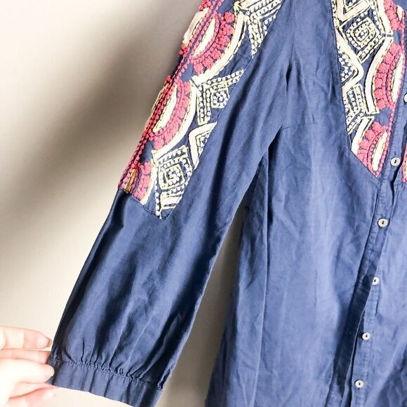 Athropologie Hei Hei Embroidered Button Down Blouse 2 Womens Blue - Picture 6 of 9